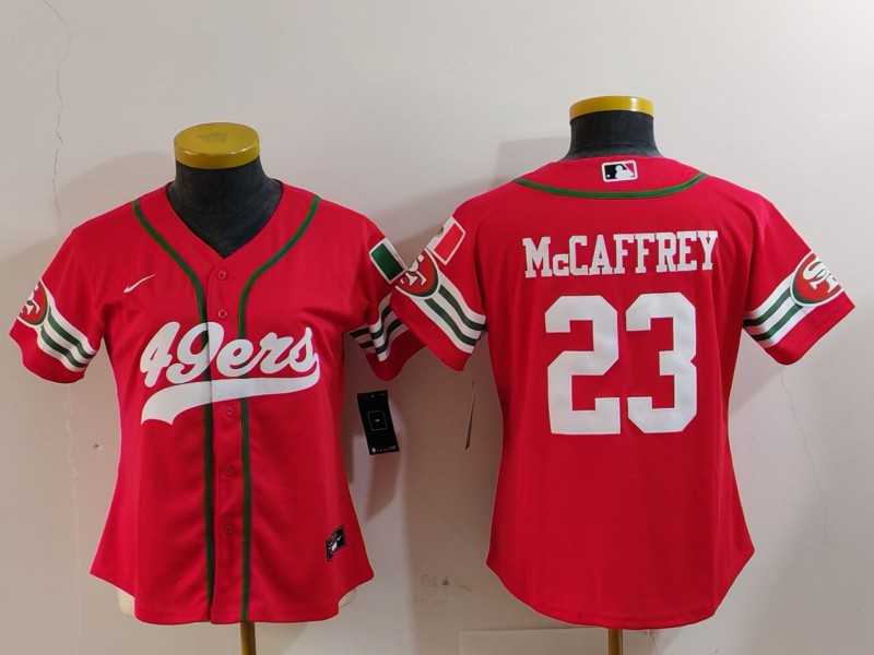 Womens San Francisco 49ers #23 Christian McCaffrey Red Mexico Cool Base Stitched Baseball Jersey->women nfl jersey->Women Jersey
